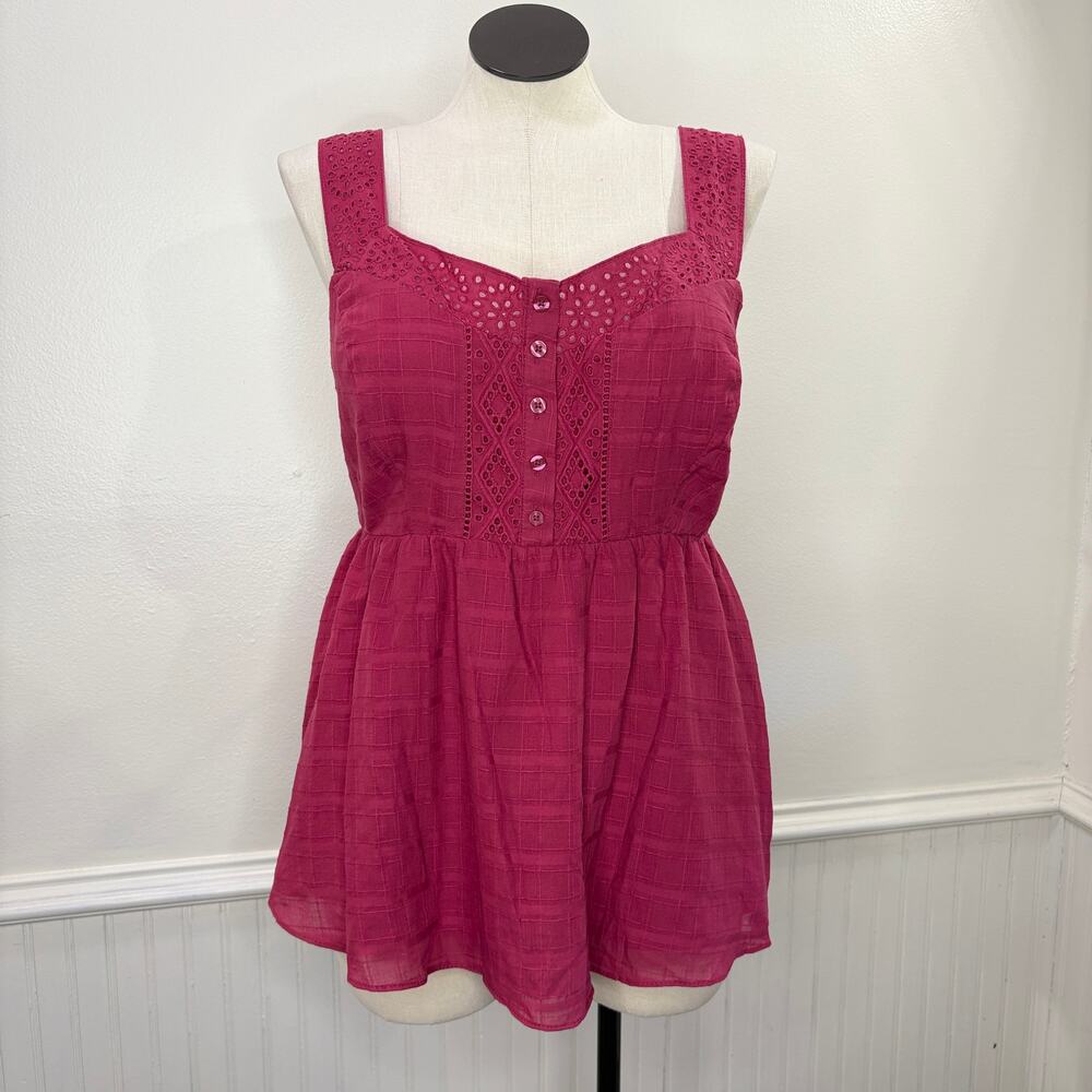 Torrid Size 2X 18/20 Babydoll Tank Top Pink Eyelet Lace Cottagecore Coquette